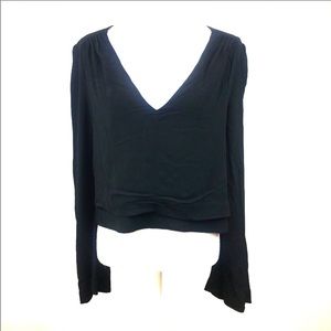 Free People Bell Sleeve V Neck Women's Blouse Top